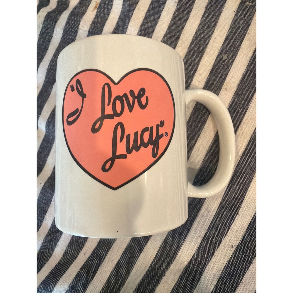 Vintage I Love Lucy Coffee Mug 1996 CBS Pink Heart Logo Lucille Ball Desi Arnaz